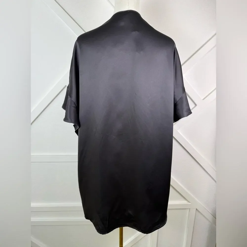 NWT Victoria's Secret Black Satin Kimono Robe Wrap Cover Up One Size OS